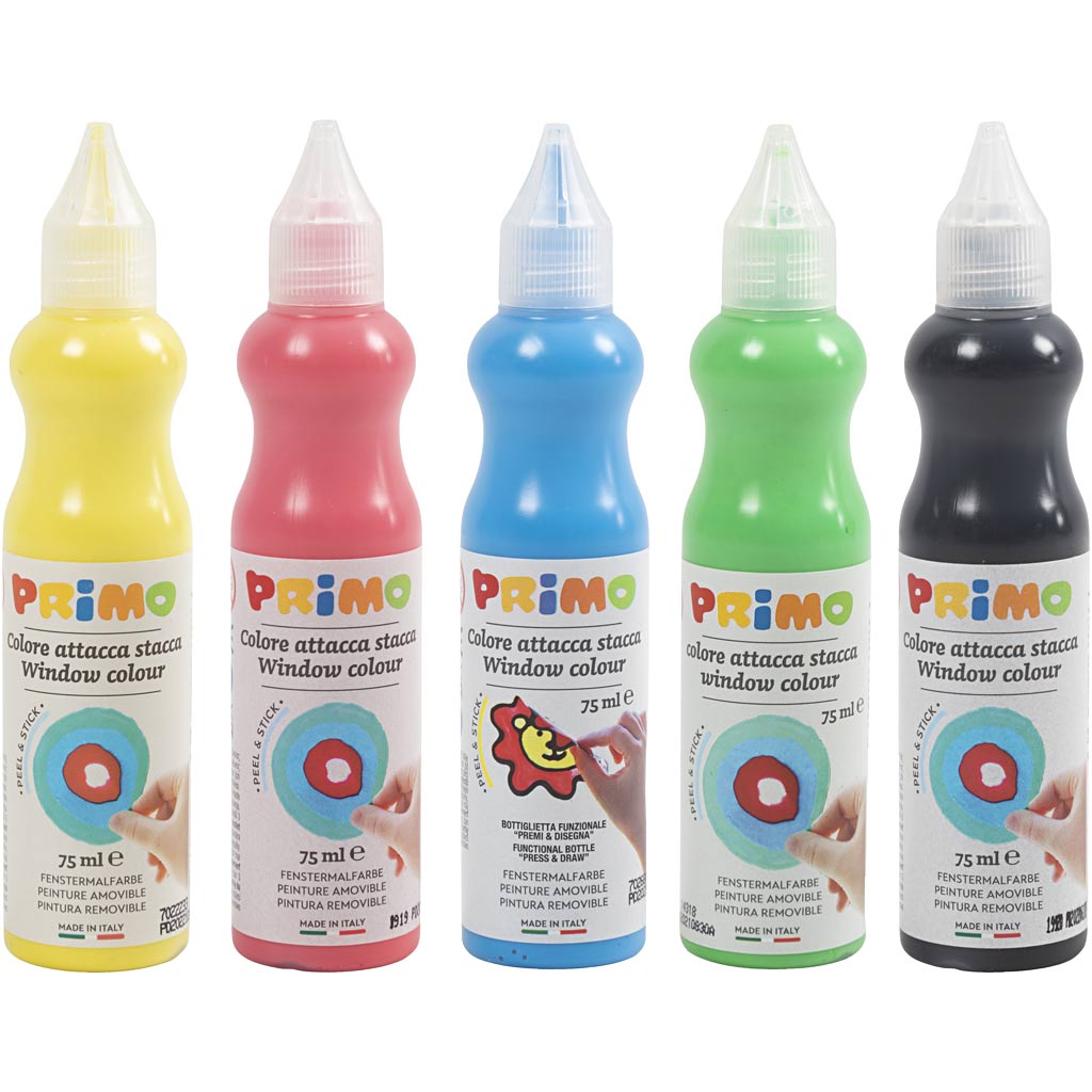 Primo window paint, various colours, 5x75 ml 1 box