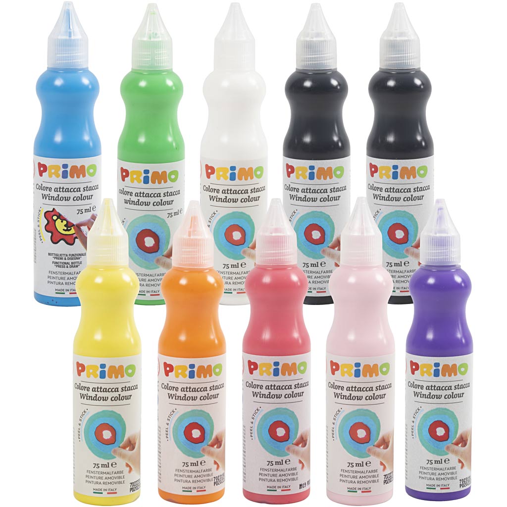 Primo window paint, various colours, 10x75 ml 1 box