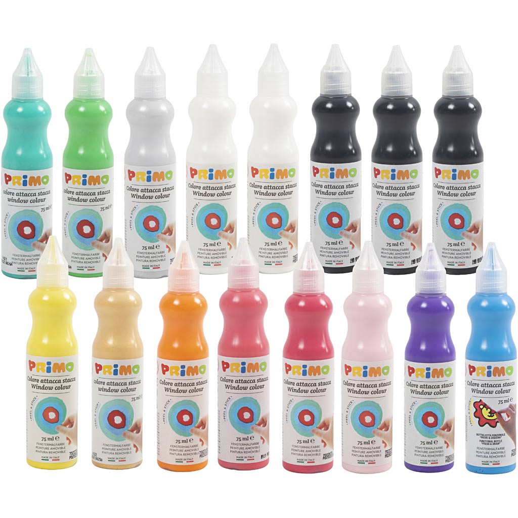 Primo window paint, various colours, 16x75 ml 1 box