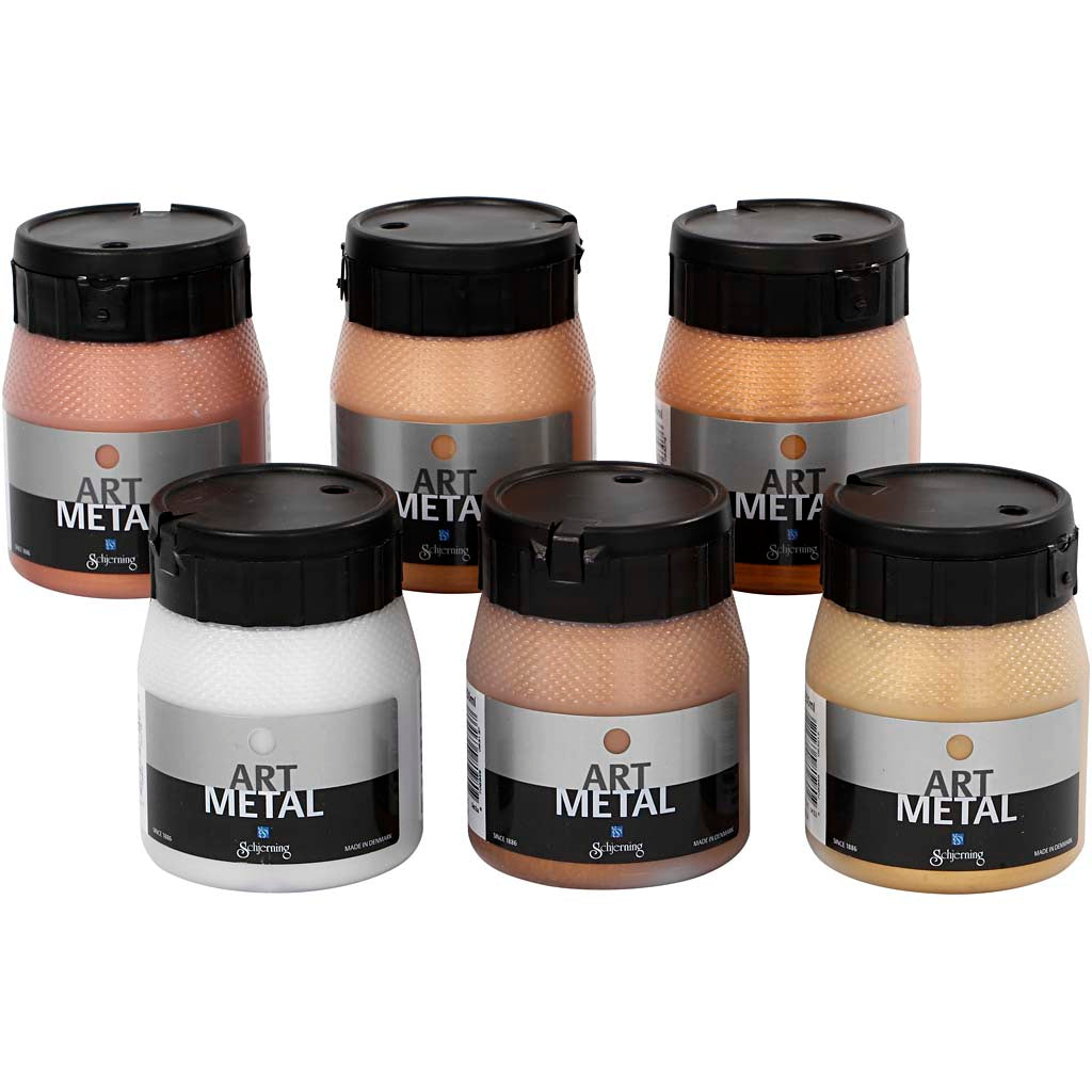 Schjerning hobbyverf metallic, afm 5102, 5104, 5106, 5108, 5109, 5110, metallic kleuren, 6x250 ml 1 doos