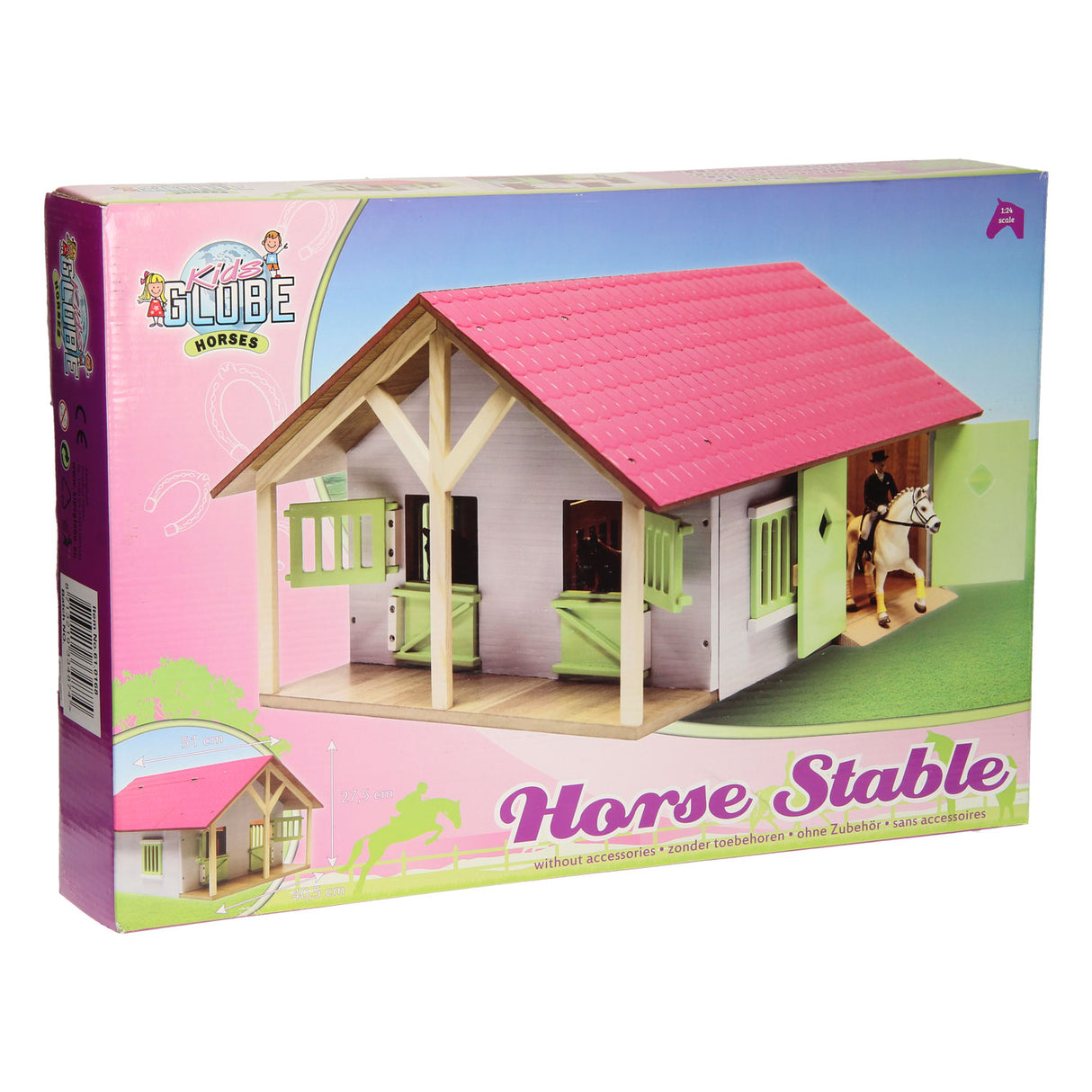 Kids Globe Horse Stable Pink With 2 Boxes And Storage, 1:24