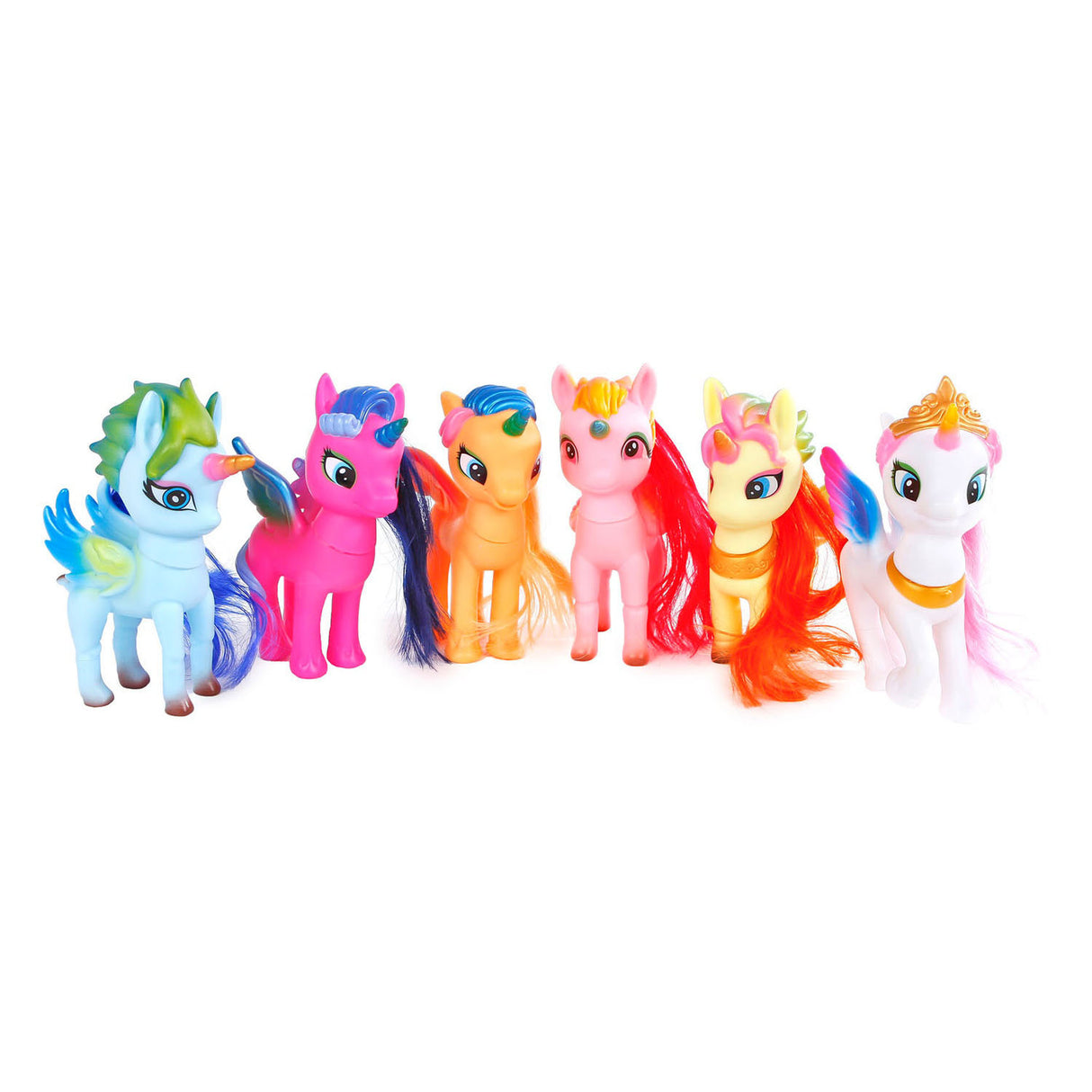 Unicorn playing figure with hair and rotating head, 14 cm