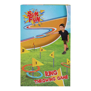 Sun fun catching and throwing game with 6 rings and 6 flags