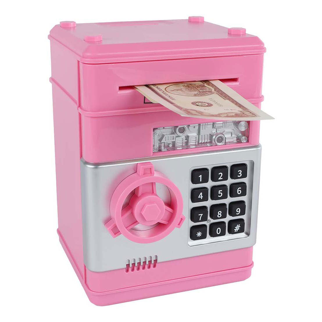 Geldkluis met geheime code roze, 19,5cm