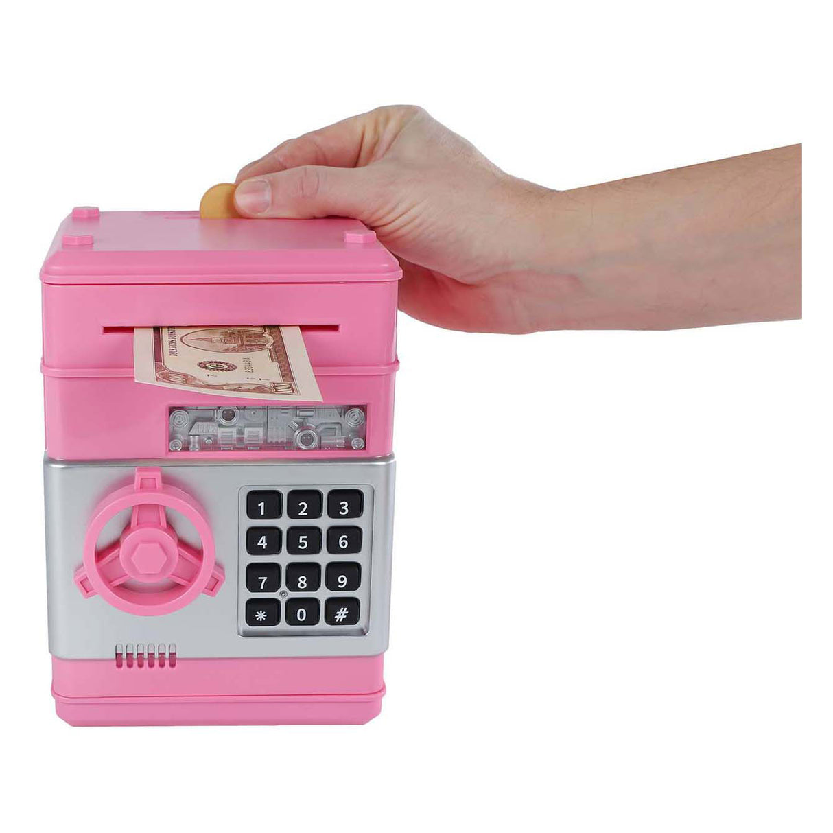 Geldkluis met geheime code roze, 19,5cm