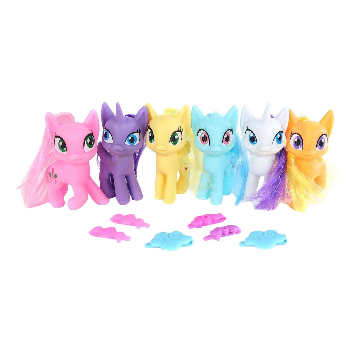 Unicorn figure with hair and rotating head with accessories, 9 cm