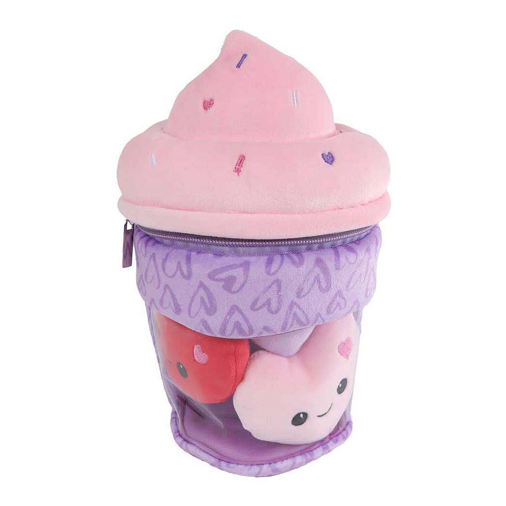 Fluffy menu pluche ijsje met 3 hartjes - 25cm