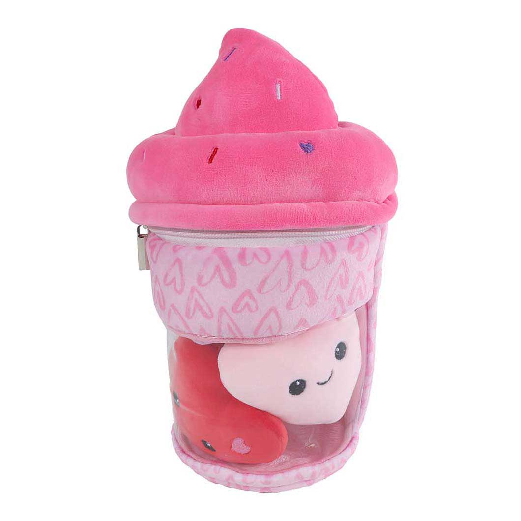 Fluffy menu pluche ijsje met 3 hartjes - 25cm