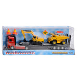 2-play lowboy trailer with construction vehicles