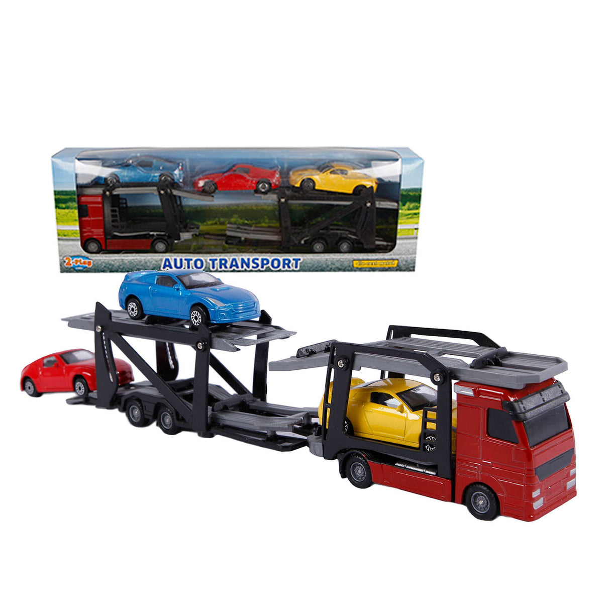 2-spillt stierwen-Cast Camion transporter mat Autoen, 26cm