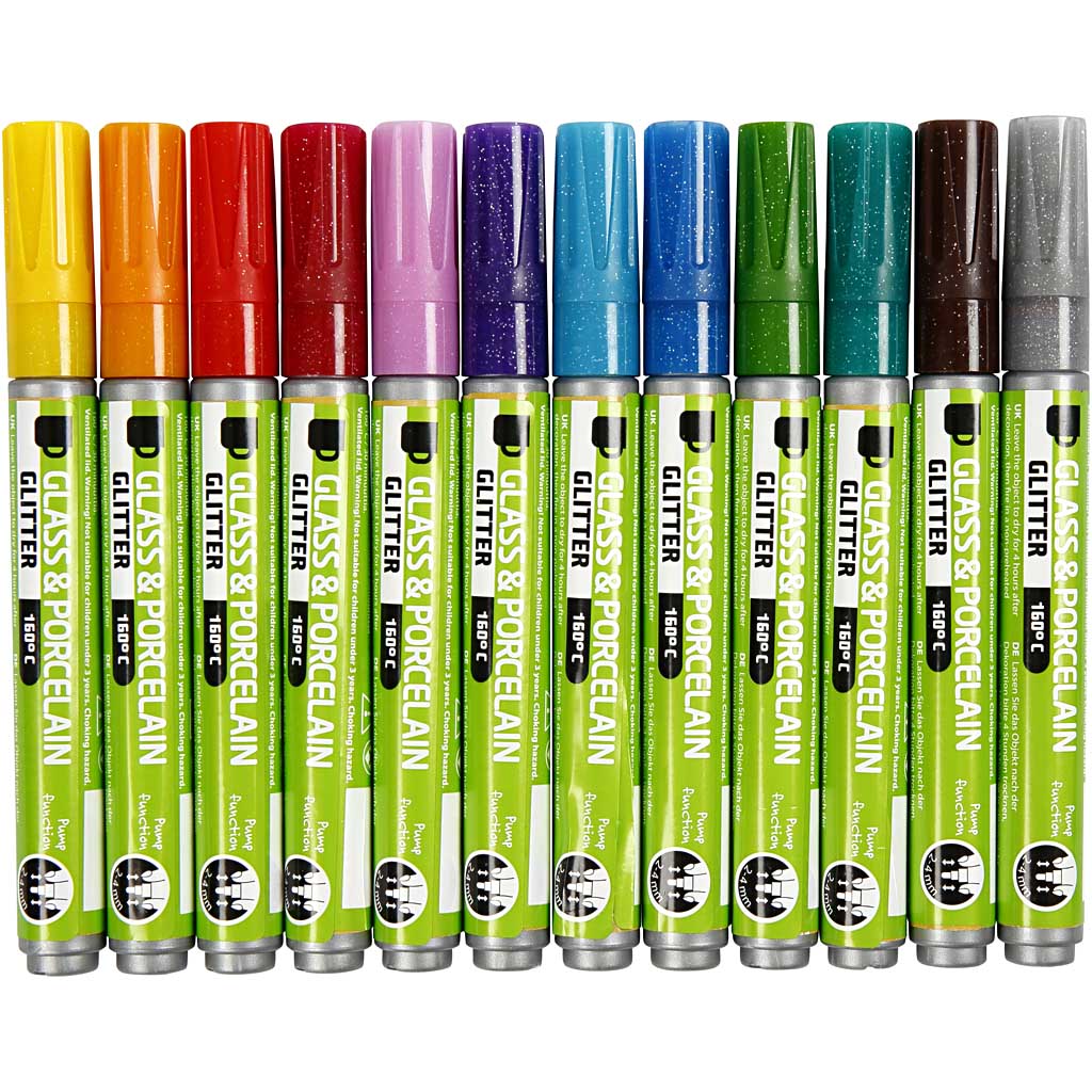 Kreul glass and porcelain markers, line width 2-4 mm, semi-opaque, various colours, 72 pieces in a box