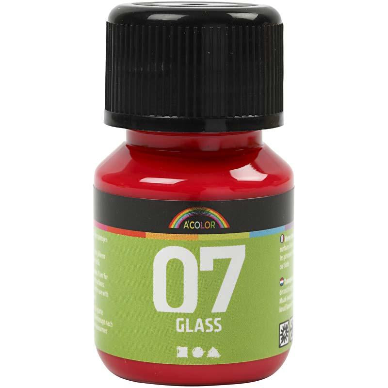 Permanent glasfärg - Röd, 30 ml