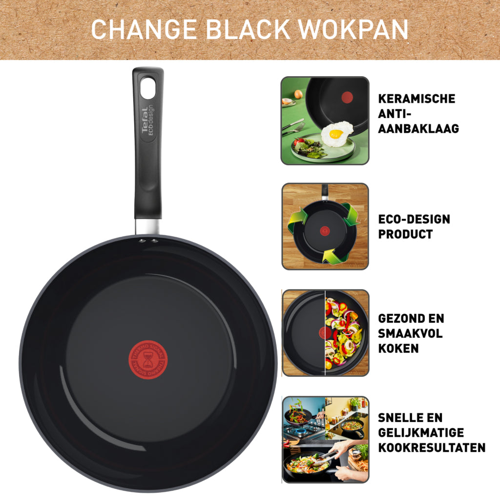 Tefal C47619 Byt svart keramisk wok pan 28 cm svart