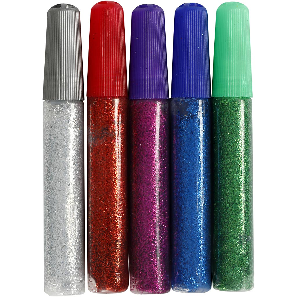 Creativ company glitter glue, various colors, 5x10 ml 1 box