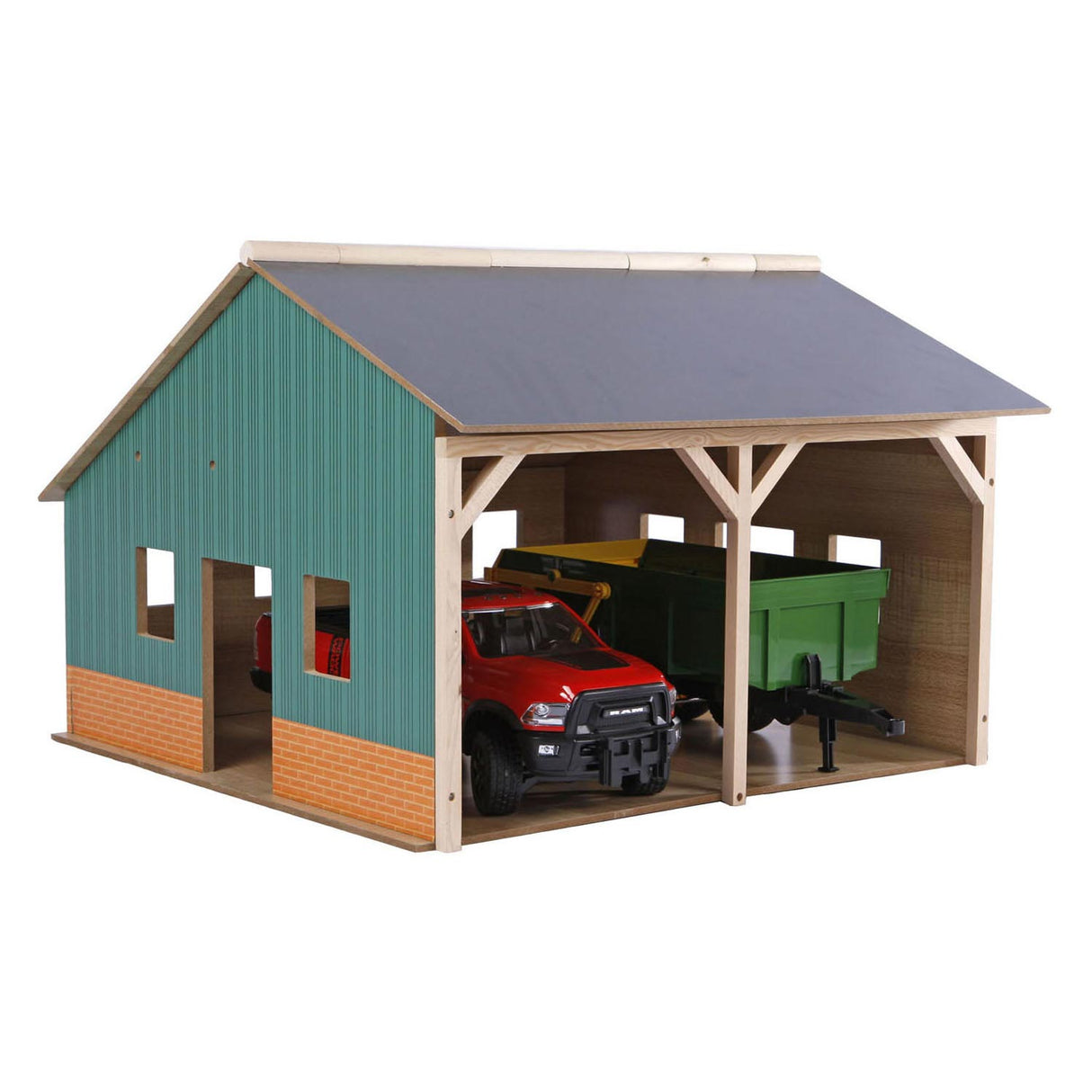 Kids Globe Shed for 2 traktorer, 1:16