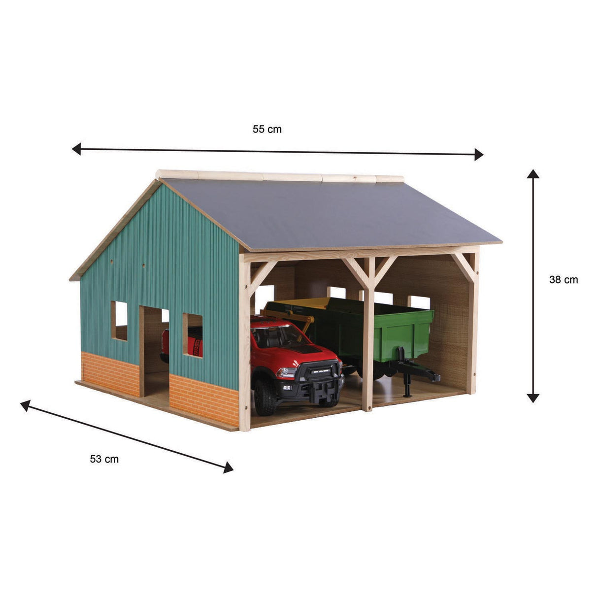 Kids Globe Shed for 2 traktorer, 1:16