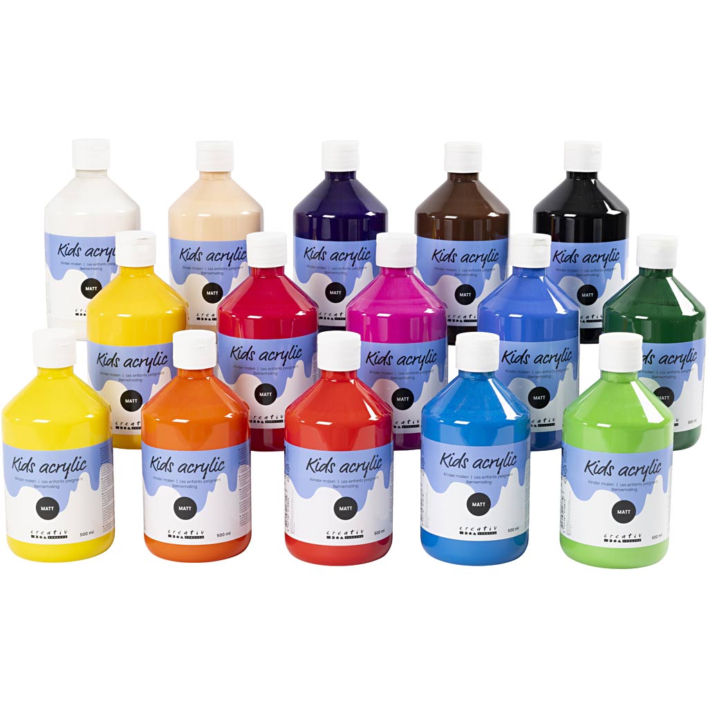 Creativ company acrylic paint matte, various colours, 15x500 ml 1 box