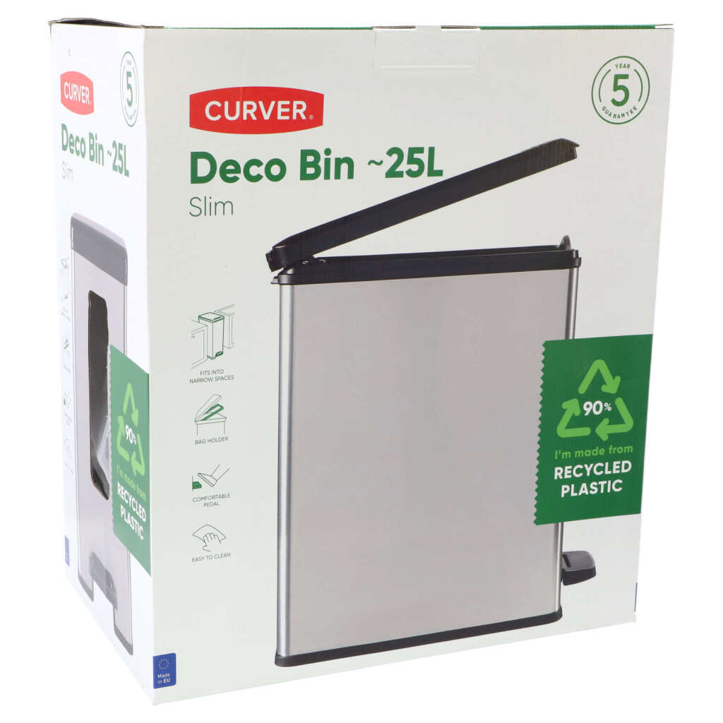 Curver Decobin Slim Pedal Bin 25L Metallic Black