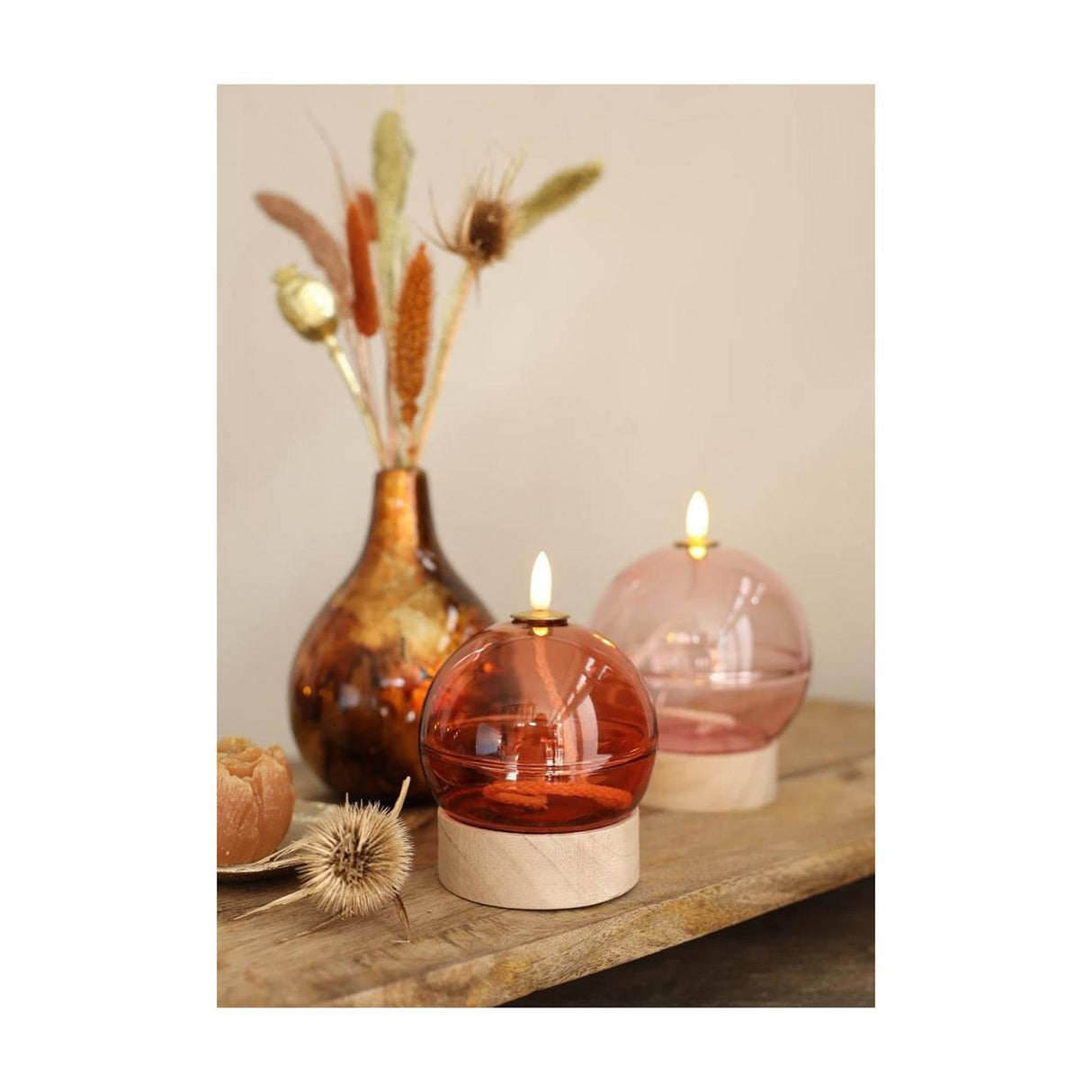 Ideas 4 seasons led olielamp mahonie timer ø10xh13,5cm