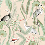 Niederländische Wandverkleidung Wallpaper Flamingo Crème und Minzefarbe