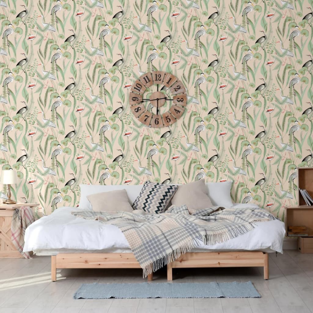 Niederländische Wandverkleidung Wallpaper Flamingo Crème und Minzefarbe
