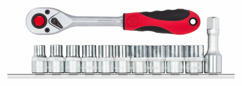 GEDORE RED DOPSLEKEKE Set + Ratel 1 2 polegadas 6 kp em trilho de 12 peças