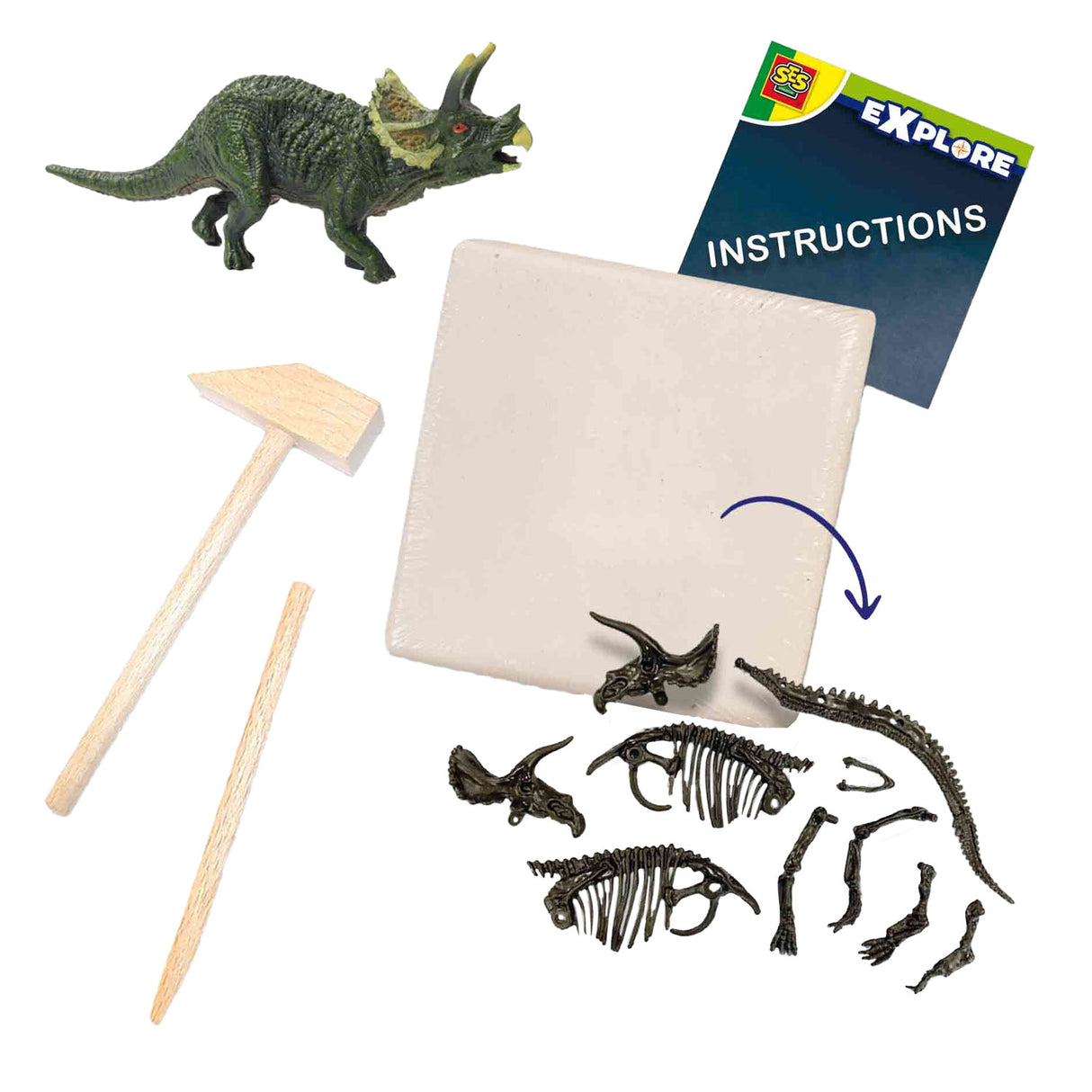 SES Raziščite Dino in Skeleton Izkopani 2in1 - triceratops