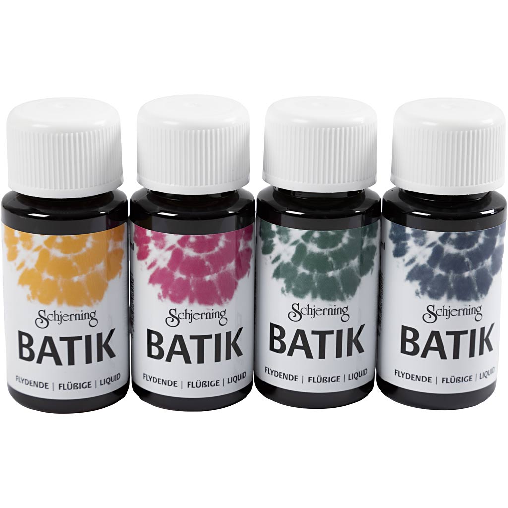 Schjerning batikverf, marineblauw, groen, roze, oranje geel, 4x50 ml 1 doos