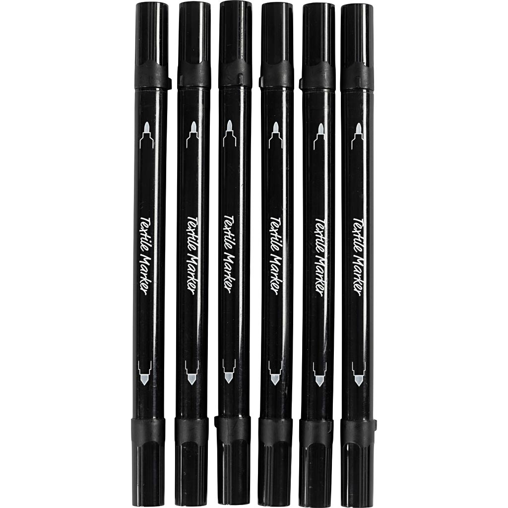 Creativ company textielstiften, lijndikte 2,3+3,6 mm, zwart, 6 stuk 1 doos