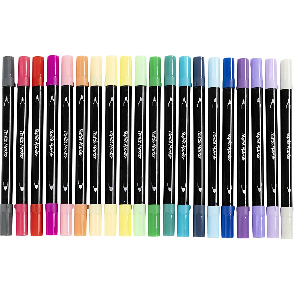 Creativ company textielstiften, lijndikte 2,3+3,6 mm, extra kleuren, 20 stuk 1 doos