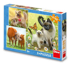 Dinotoys dino children's puzzle with dog, cat and cows - 3 x 55 pieces