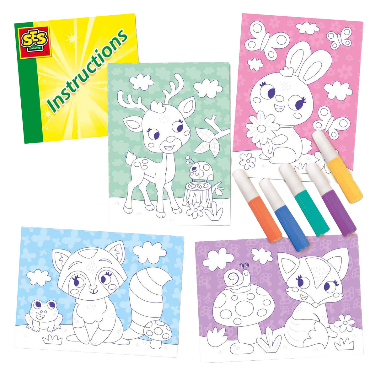 Six colored sand art - forest animals