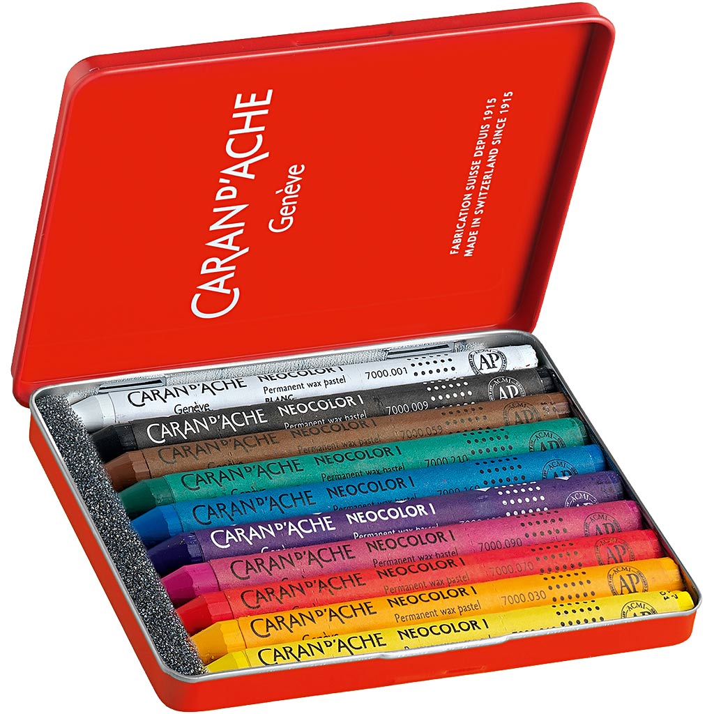 Caran dache caran d'ache neocolor i, l: 10 cm, thickness 8.5 mm, various colors, 10 pieces 1 box