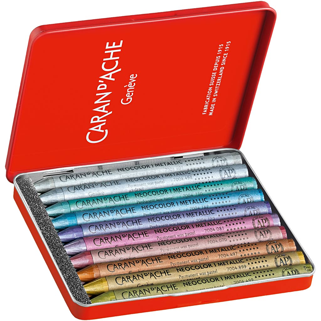 Caran dache caran d'ache neocolor i, l: 10 cm, thickness 8.5 mm, metallic colors, 10 pieces 1 box