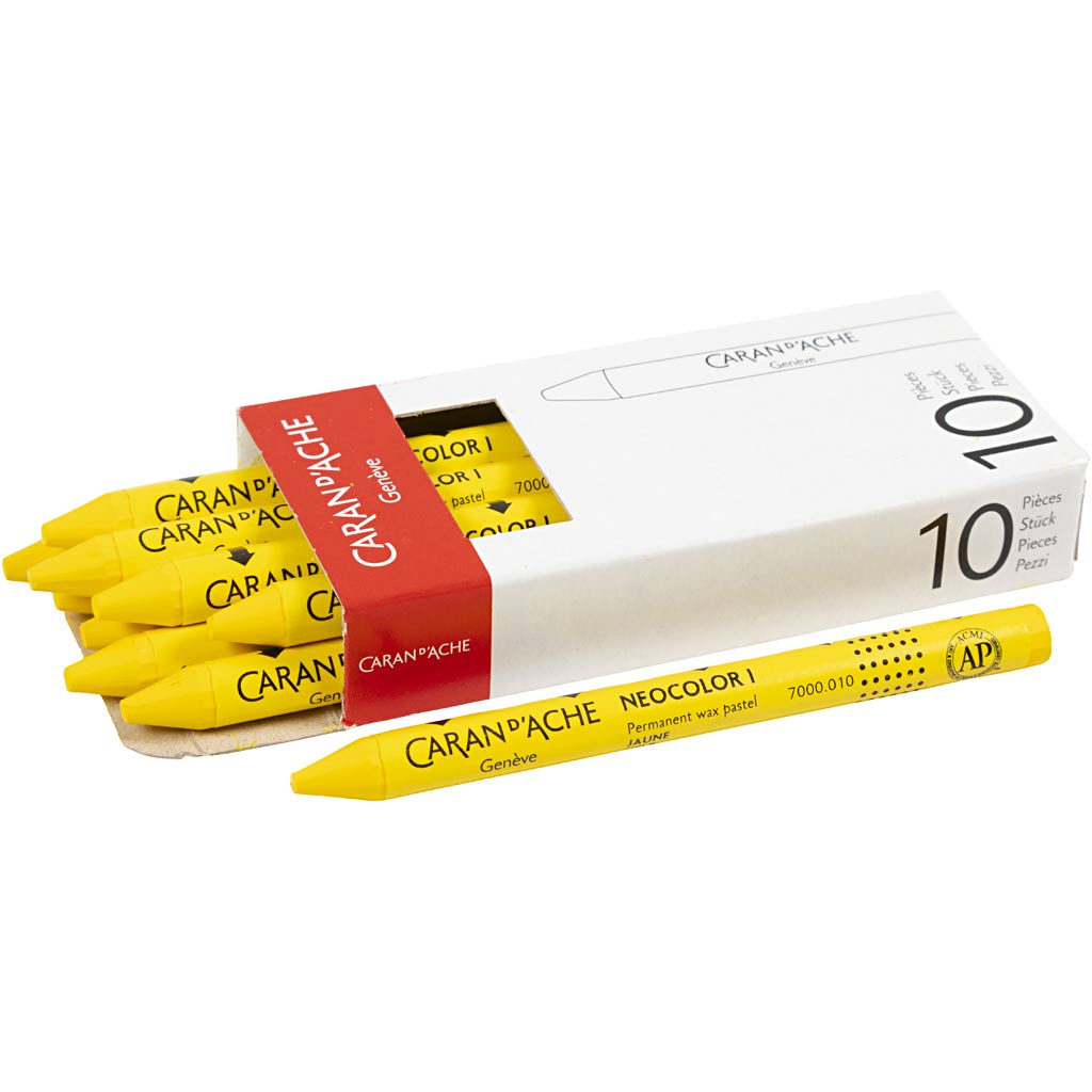 Caran dache caran d’ache neocolor i, l: 10 cm, dikte 8,5 mm, yellow (010), 10 stuk 1 doos