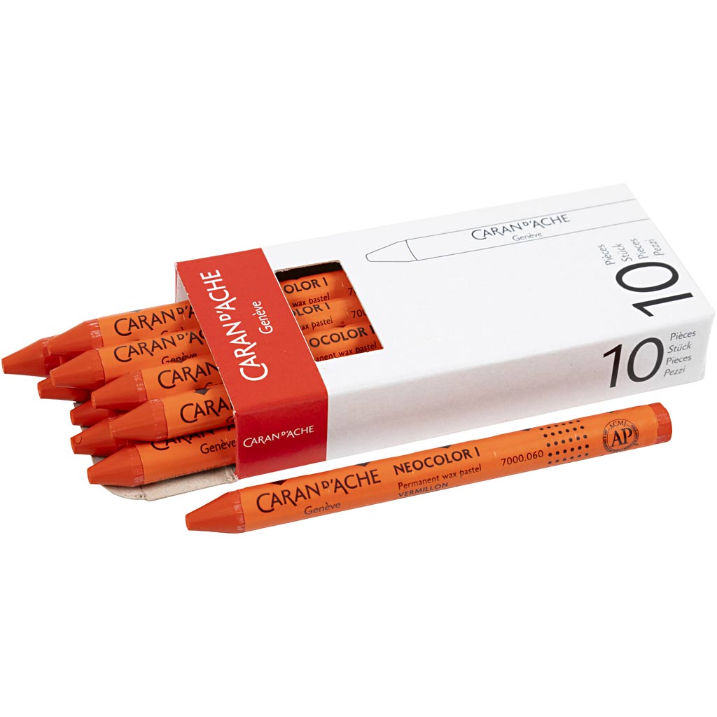 Caran dache caran d’ache neocolor i, l: 10 cm, dikte 8,5 mm, vermilion (060), 10 stuk 1 doos