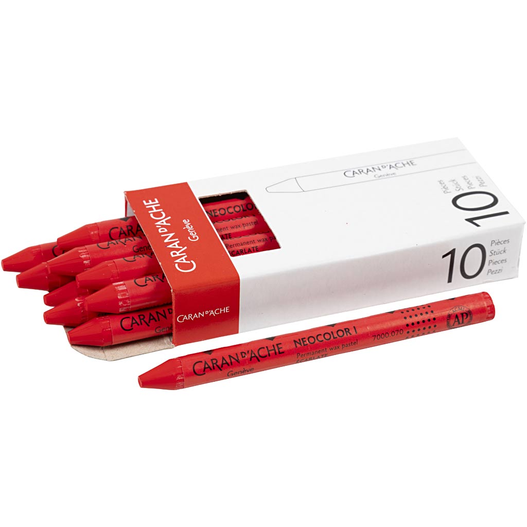 Caran dache caran d'ache neocolor i, l: 10 cm, thickness 8.5 mm, scarlet (070), 10 pieces 1 box