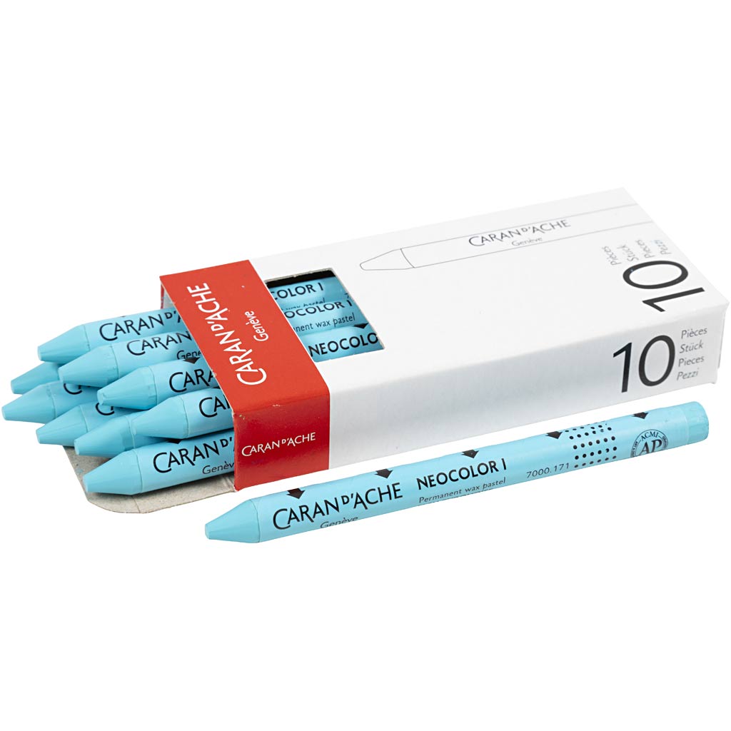 Caran dache caran d'ache neocolor i, l: 10 cm, thickness 8.5 mm, turquoise blue (171), 10 pieces 1 box