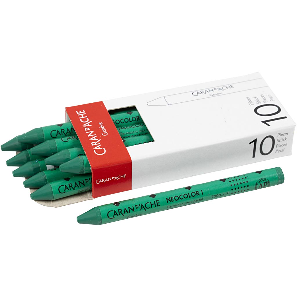 Caran dache caran d'ache neocolor i, l: 10 cm, thickness 8.5 mm, emerald green (210), 10 pieces 1 box