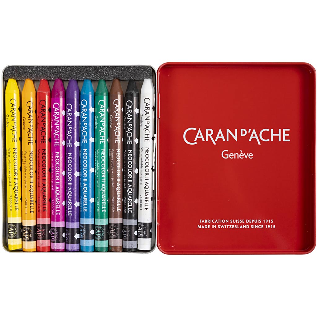 Caran dache caran d'ache neocolor ii, l: 10 cm, thickness 8.5 mm, various colors, 10 pieces 1 box