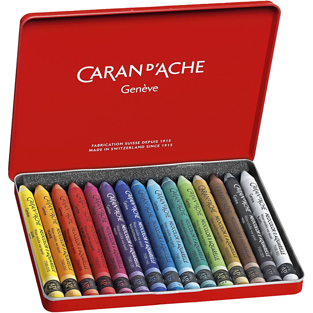 Caran dache caran d'ache neocolor ii, l: 10 cm, thickness 8.5 mm, various colors, 15 pieces 1 box