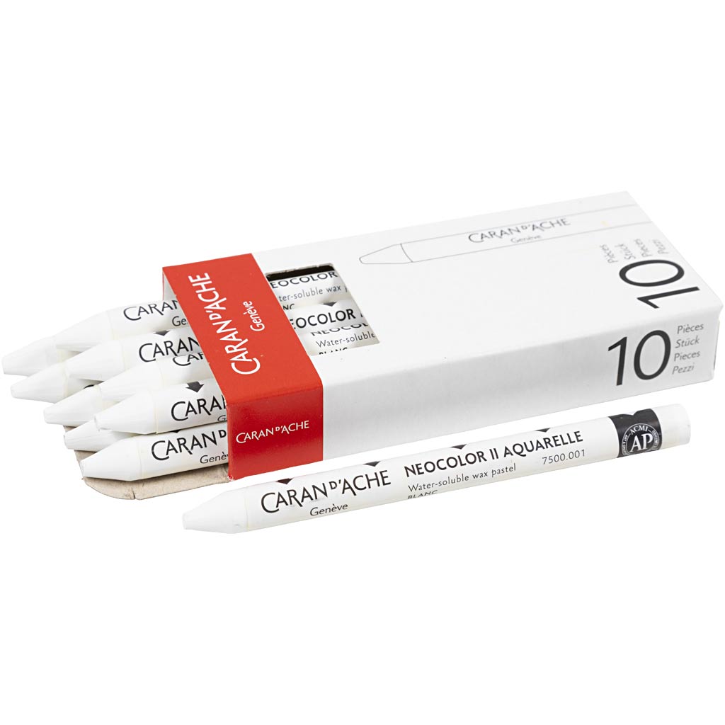 Caran dache caran d'ache neocolor ii, l: 10 cm, thickness 8.5 mm, white (001), 10 pieces 1 box