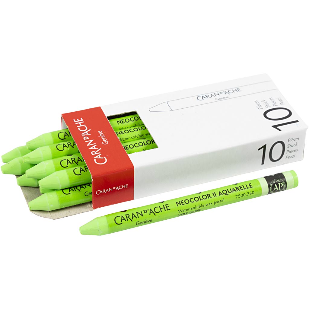 Caran dache caran d'ache neocolor ii, l: 10 cm, thickness 8.5 mm, yellow green (230), 10 pieces 1 box