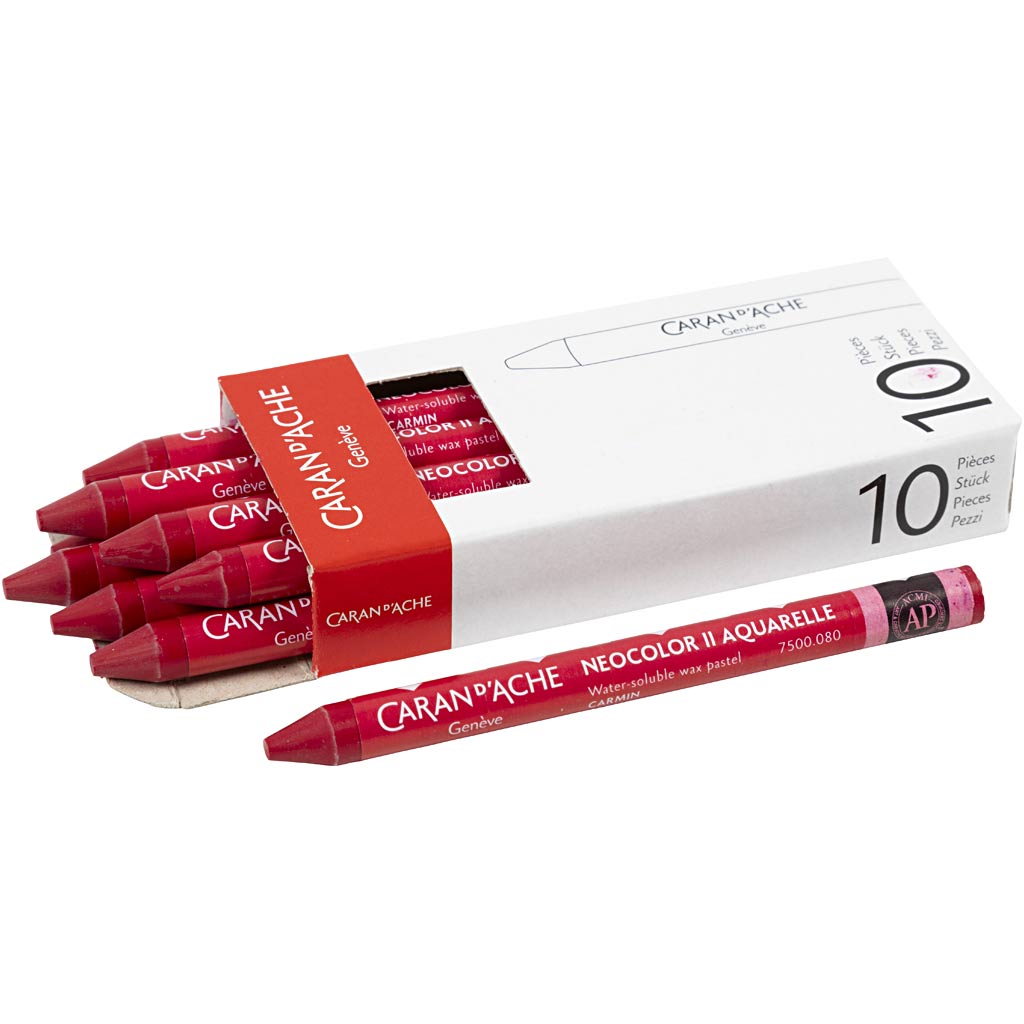 Caran dache caran d'ache neocolor ii, l: 10 cm, thickness 8.5 mm, carmine (080), 10 pieces 1 box