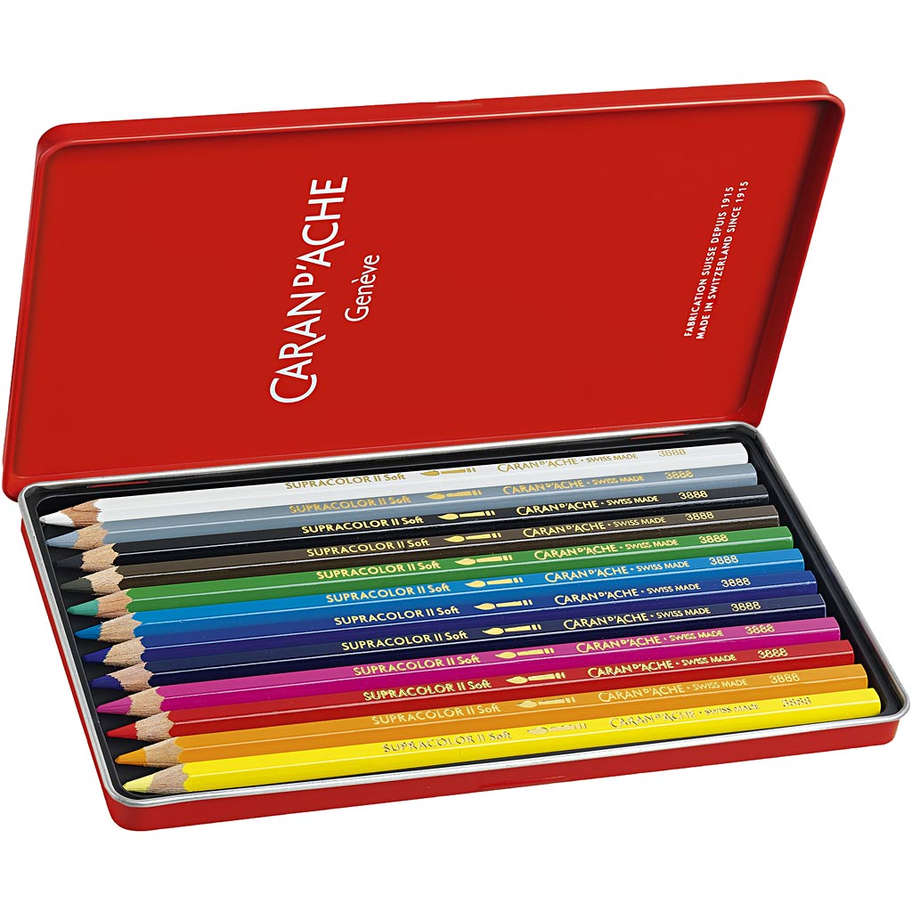 Caran dache caran d'ache supracolor ii watercolor pencils, l: 17 cm, lead 3.8 mm, various colors, 12 pieces 1 box