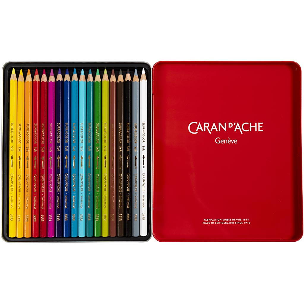 Caran dache caran d'ache supracolor ii watercolor pencils, l: 17 cm, lead 3.8 mm, various colors, 18 pieces 1 box