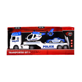 Avtotransporterska policija Rapid Wheels z avtomobilom in helikopterjem s svetlobo in zvokom in trenjem