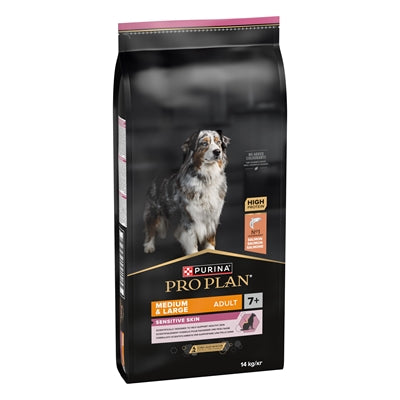 Pro Plan Plang Hond Erwuessene Medium grouss 7+ sensibel Haut