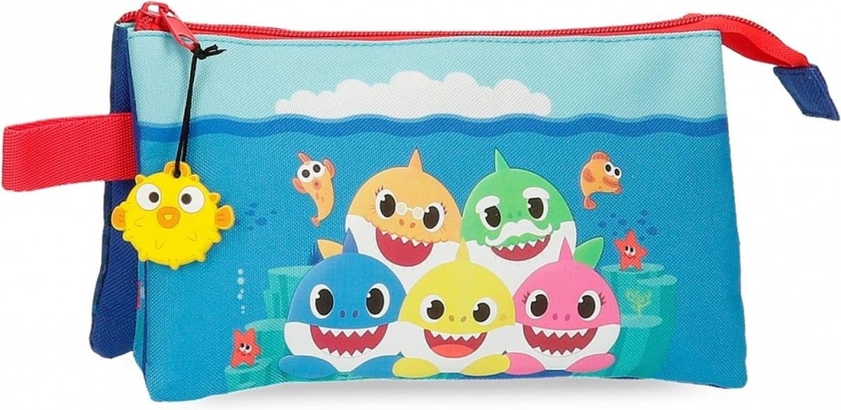 Jim Jam Pencil Case Baby Shark Pencil Case 3 Compartments with 2 Zipper