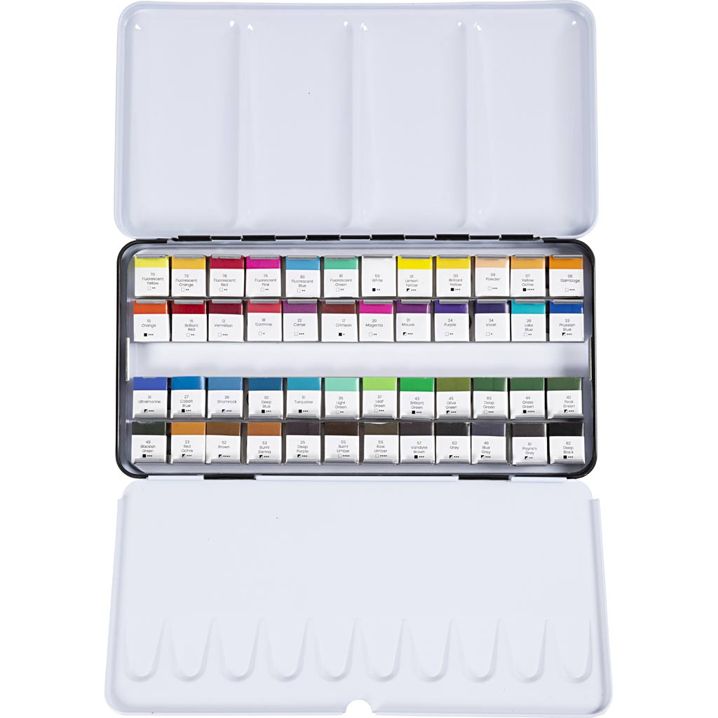 Creativ company art watercolor paint, ½-pan, dimensions 10x15x20 mm, standard colors, 48 ​​colors 1 box